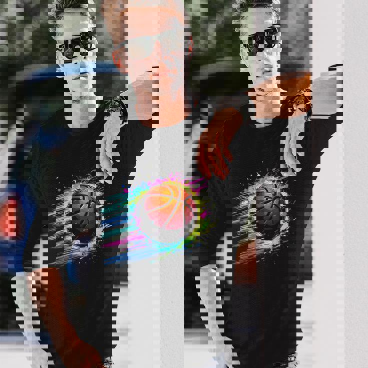 バスケットボール選手 カラフル タイダイ カラーアート スポーツ愛好家 長袖Tシャツ 彼への贈り物