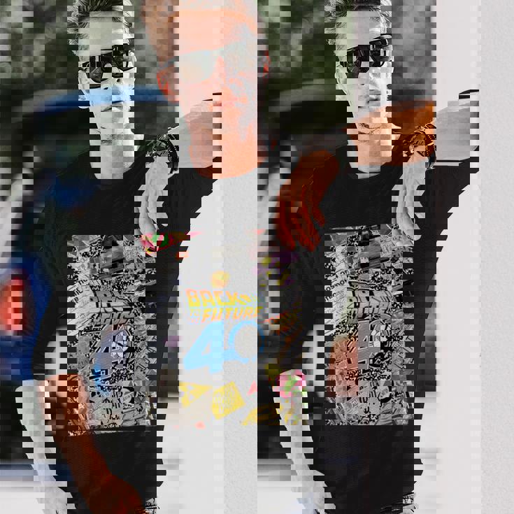 バック・トゥ・ザ・フューチャー 40周年記念ステッカー コラージュ 長袖Tシャツ 彼への贈り物