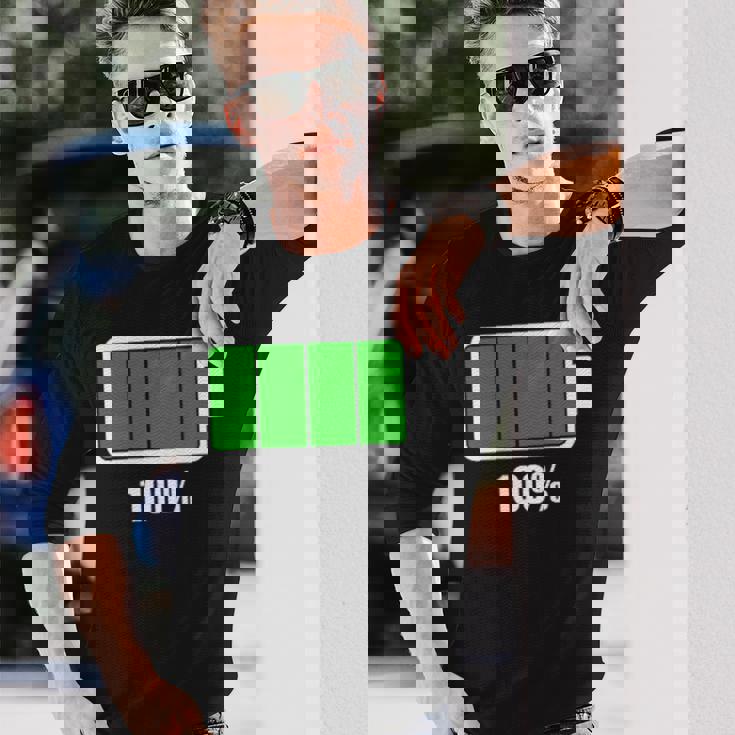 バッテリー100シャツ バッテリーハートフル充電バッテリーフル。 長袖Tシャツ 彼への贈り物