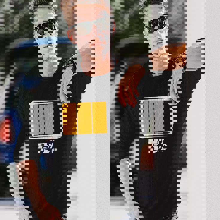 バッテリー75残り75バッテリーフルtシャツバッテリー低 長袖Tシャツ 彼への贈り物