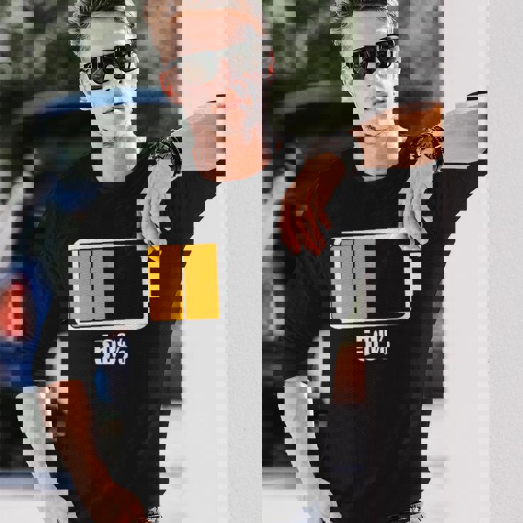 バッテリーハーフ残量50 バッテリーデッドtシャツ バッテリー残量が少ない 長袖Tシャツ 彼への贈り物