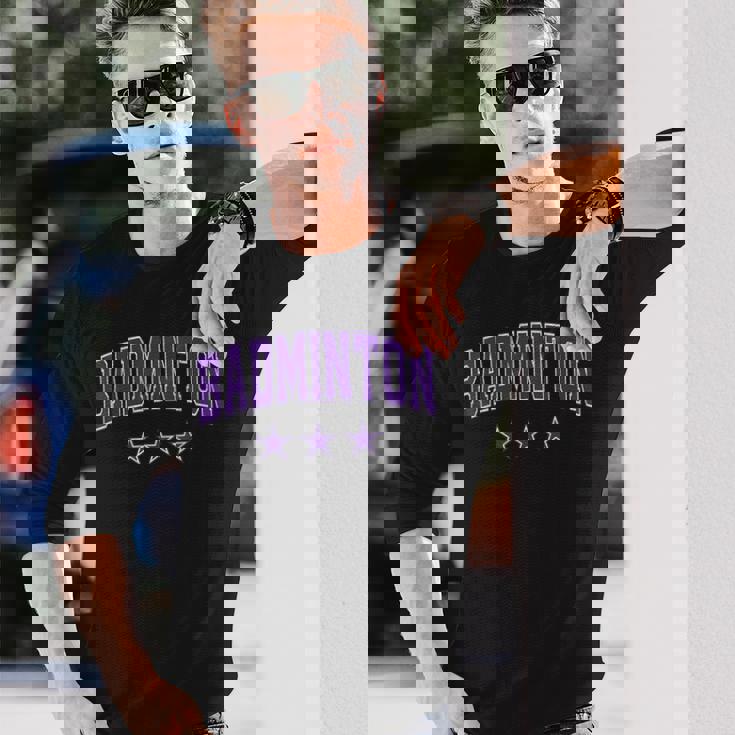 バドミントン オールパープル スター クラシック レトロ 代表チームのテキスト 長袖Tシャツ 彼への贈り物