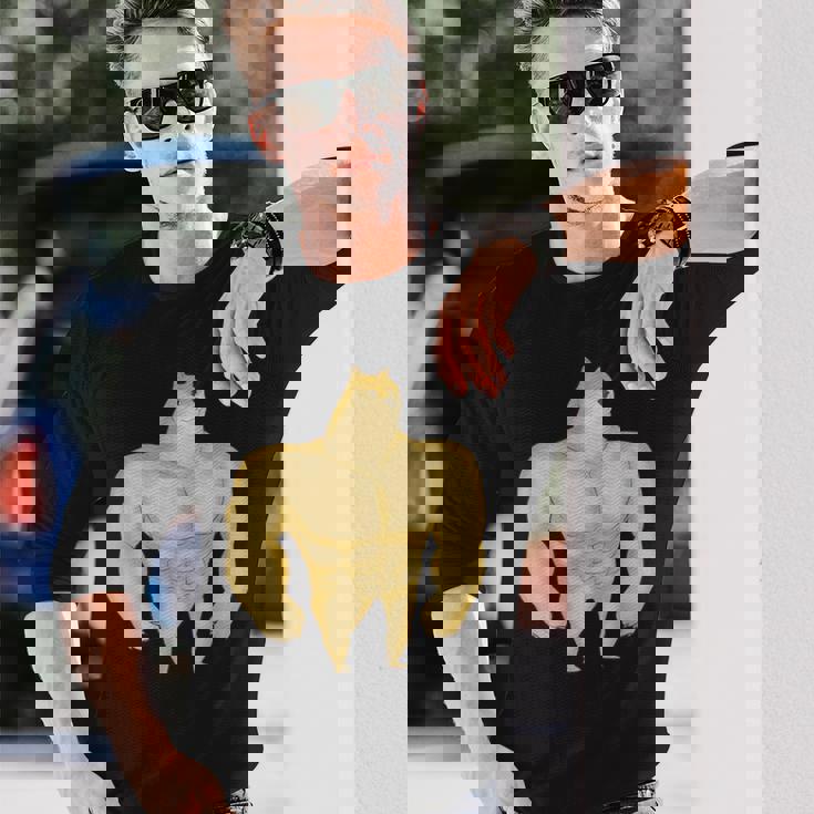 バフ 柴犬 面白い ボディービルダー 犬 ダンク ミーム 長袖Tシャツ 彼への贈り物