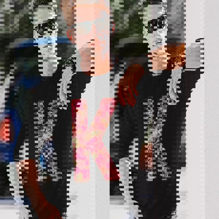 バラ柄のフローラルモノグラムk 長袖Tシャツ 彼への贈り物