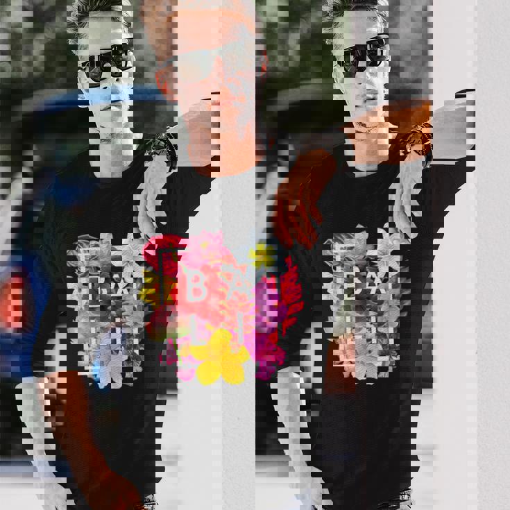 バリの花 ワードアート バリ島インドネシア土産 長袖Tシャツ 彼への贈り物