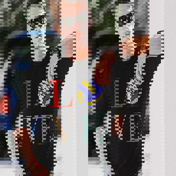 バレーボール 面白い バレー部 おもしろ 文字入り 服 おもしろグッズ 文字 ネタ メンズ Love 部活 長袖Tシャツ 彼への贈り物