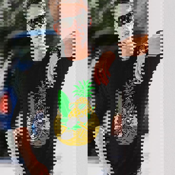 パイナップル サーファー サングラス ハワイ ハワイアン アロハ メンズ レディース 長袖Tシャツ 彼への贈り物