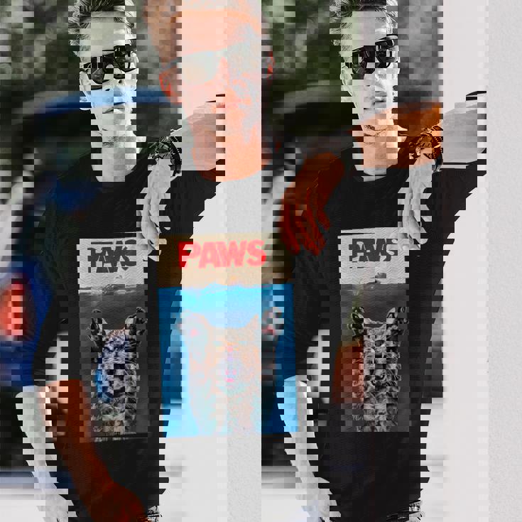 パウス おもしろ猫 パロディ 猫 恋人 ギフト 子猫 サメ ネズミ 鳴き声 長袖Tシャツ 彼への贈り物