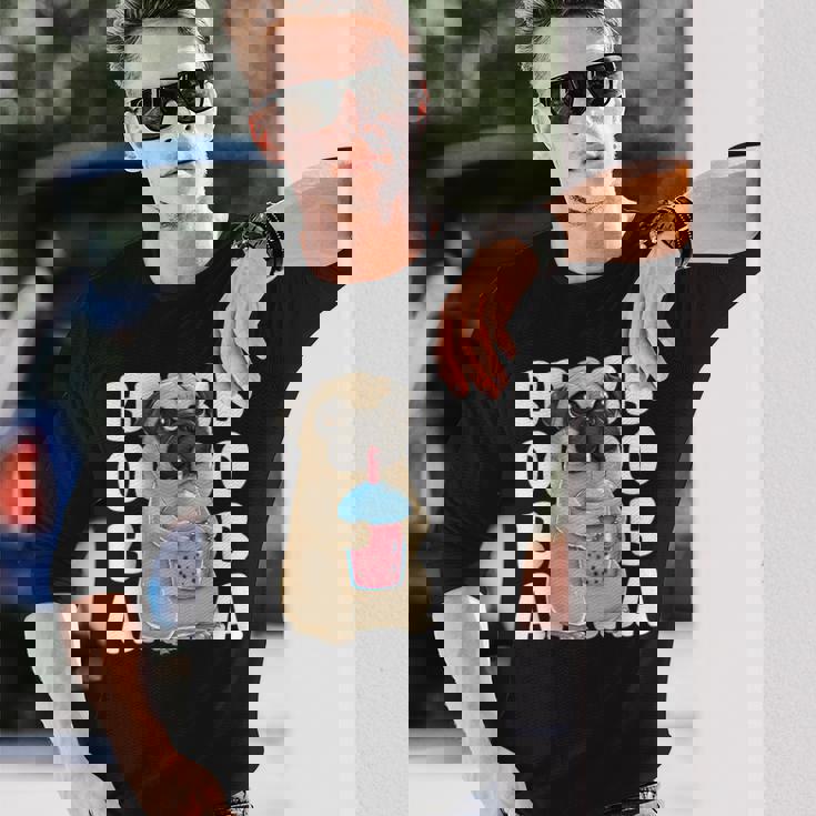 パグ 犬 カワイイ ボバ バブル ミルク ティー タピオカパール かわいい 長袖Tシャツ 彼への贈り物