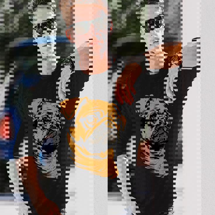 パグ 犬 デザイン ベージュ 犬 ラブ カーリン かわいい パグ 長袖Tシャツ 彼への贈り物