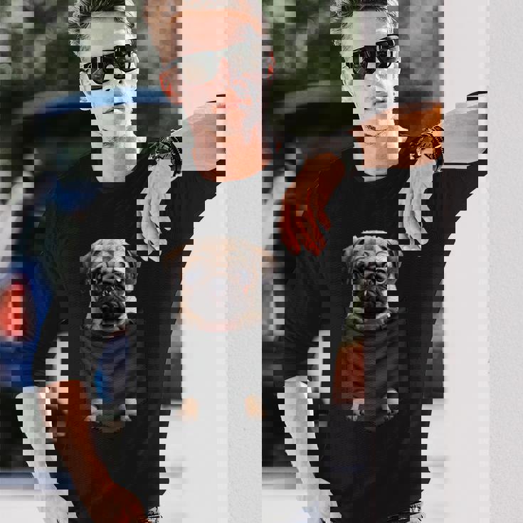 パグ 面白いtシャツ イヌ ポケット わんこ メンズ 犬好き グッズ かわいい おもしろ 面白い 服 ネタ 長袖Tシャツ 彼への贈り物