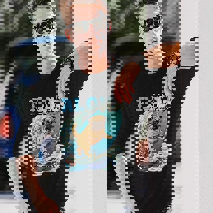 パグサーフィン アロハ サーフボード&ウェーブ 長袖Tシャツ 彼への贈り物