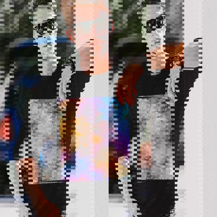 パステルインクのイラストにマルチカラー春の花。 長袖Tシャツ 彼への贈り物