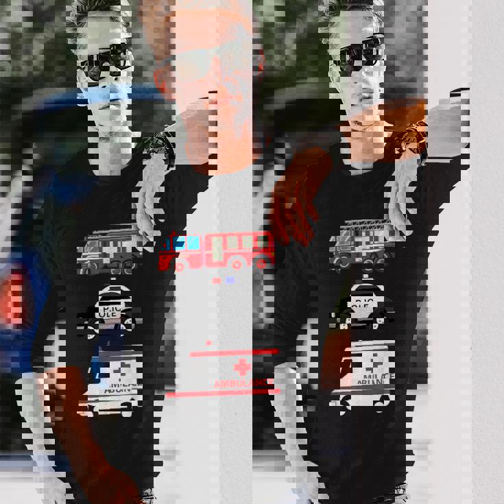 パトカー 消防車 救急車 ファーストレスポンダーデザイン 長袖Tシャツ 彼への贈り物