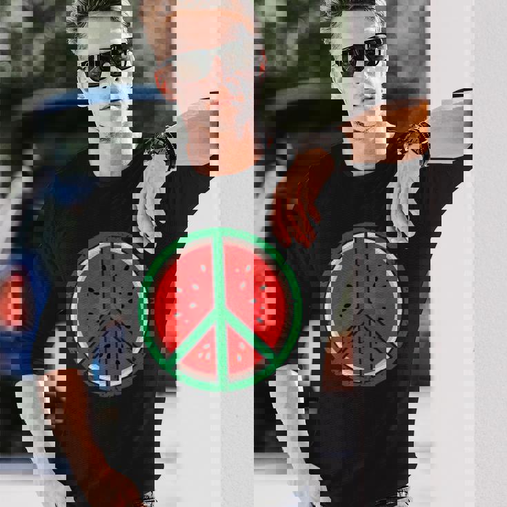 パレスチナシャツ スイカ ピースサイン パレスチナ国旗 長袖Tシャツ 彼への贈り物