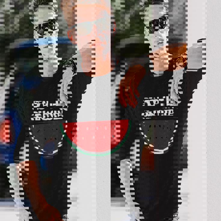 パレスチナスイカ ジェノサイドを止める 長袖Tシャツ 彼への贈り物