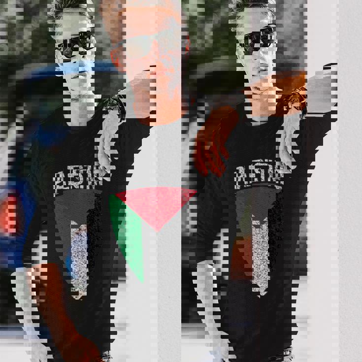 パレスチナ国旗 シールドフリー パレスチナガザ パレスチナ人 長袖Tシャツ 彼への贈り物