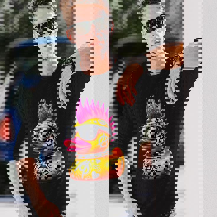 パンク アヒル アヒルの子 パンクロック 面白い 動物好き 長袖Tシャツ 彼への贈り物