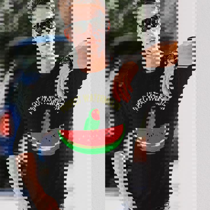 パーフェクトスイカラブバード、バーブミーム、グリーンオウムフルーツ 長袖Tシャツ 彼への贈り物