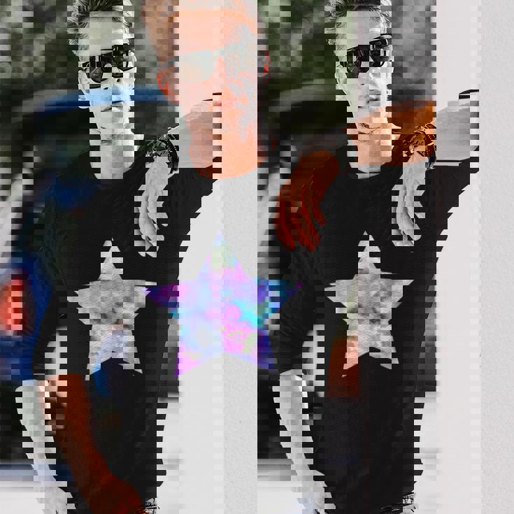 パープル ピンク ブルー プリティ スター 長袖Tシャツ 彼への贈り物