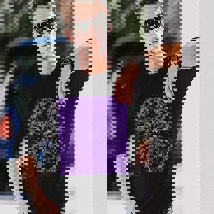 パープルバティックタイダイ ボヘミアンパターン 長袖Tシャツ 彼への贈り物