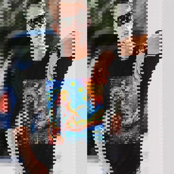 ヒヒ猿 星月夜 絵画 長袖Tシャツ 彼への贈り物