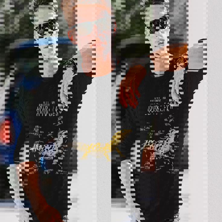 ヒョウゲッコの解剖学、面白いペット爬虫類トカゲ好き。 長袖Tシャツ 彼への贈り物