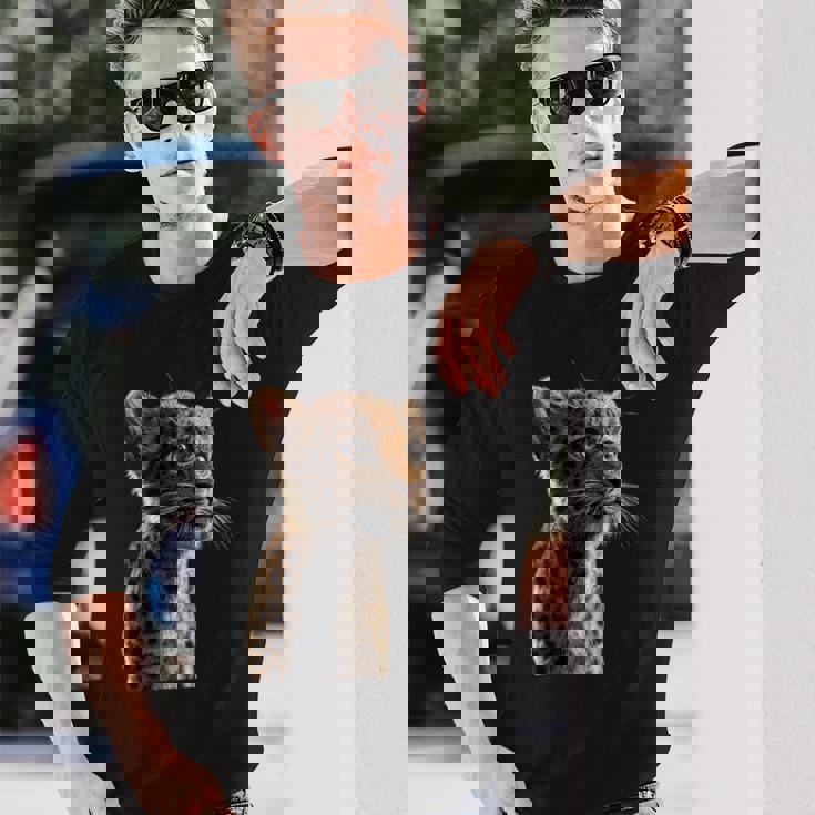 ヒョウヒョウ大型猫かわいい大型猫ヒョウヒョウ 長袖Tシャツ 彼への贈り物