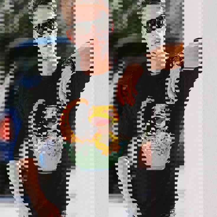 ヒョウモントカゲモドキ シャワー かわいい 野生動物 トカゲ 長袖Tシャツ 彼への贈り物