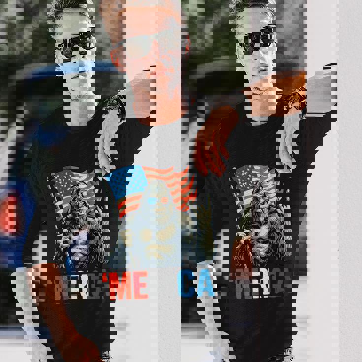 ビッグフット メリカ ロック アメリカ国旗 愛国的 7月4日 長袖Tシャツ 彼への贈り物