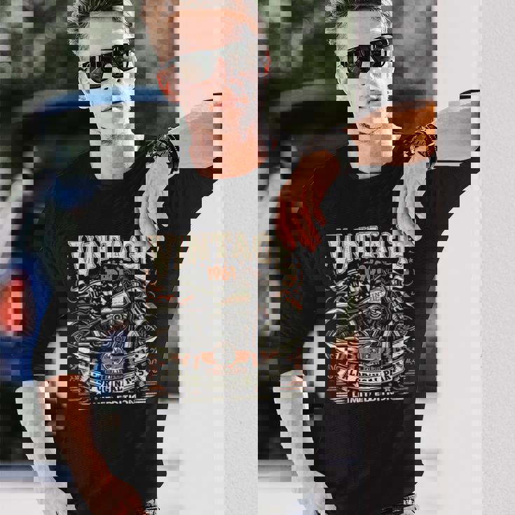 ビンテージ 1961 1961年生まれ 63歳の誕生日 バイクバイカー 長袖Tシャツ 彼への贈り物