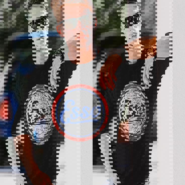 ビンテージ Esso ガソリンスタンドサイン 長袖Tシャツ 彼への贈り物