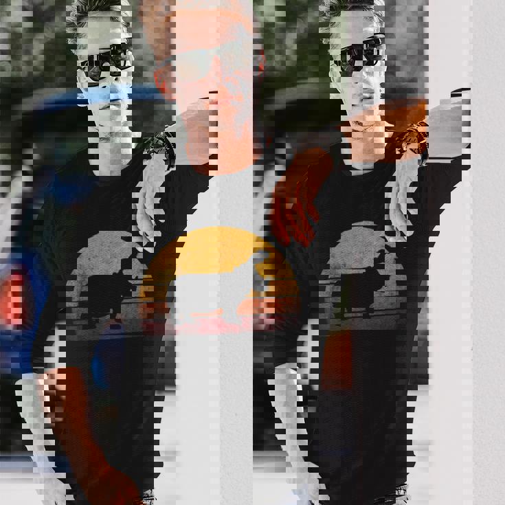 ビンテージ カバ デザイン レトロな日没カバ 長袖Tシャツ 彼への贈り物