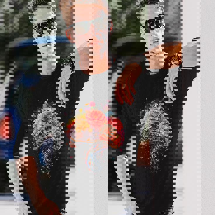 ビンテージ 人体解剖学 脳 カラフル 脳 科学と芸術 長袖Tシャツ 彼への贈り物