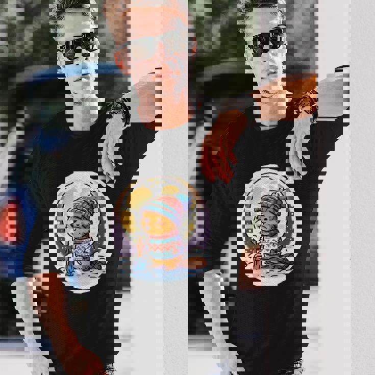 ビーバームーン 冬のワンダーランドのかわいいビーバー 長袖Tシャツ 彼への贈り物