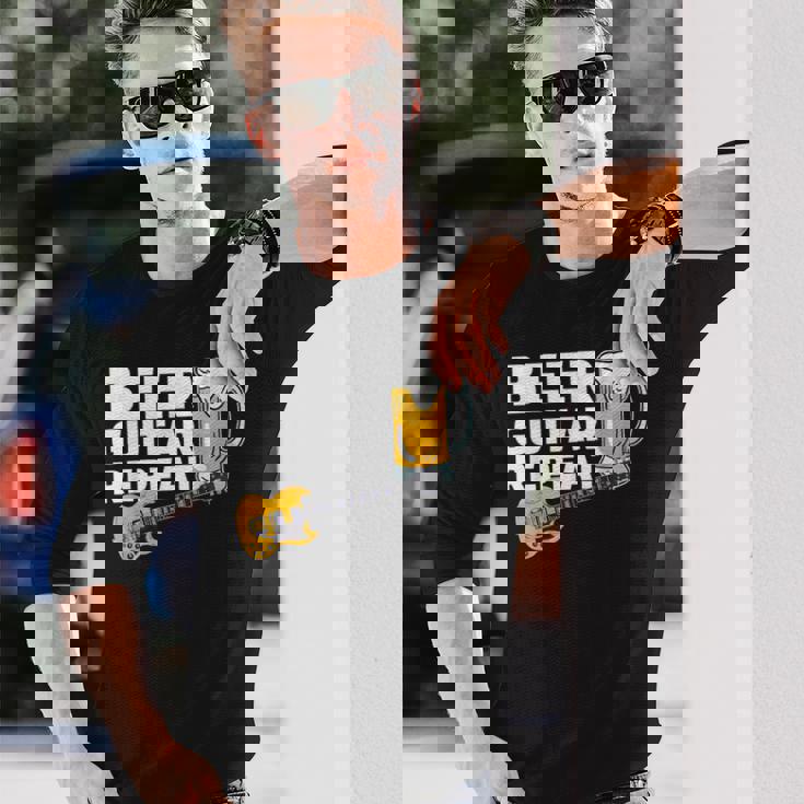 ビール ギター リピート ギター ベース ロックンロール ギタリスト向け 長袖Tシャツ 彼への贈り物