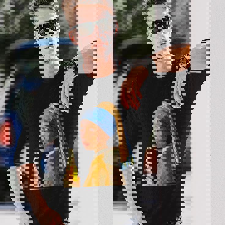 ビール 酒 面白いtシャツ フェルメール 飲み おもしろ 飲み会 のんべえ メンズ ネタ 服 変な 長袖Tシャツ 彼への贈り物