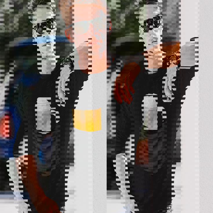 ビール 酒 面白いtシャツ 面白い ジョッキ ポケット 飲み おもしろ 飲み会 のんべえ メンズ ネタ 服 長袖Tシャツ 彼への贈り物