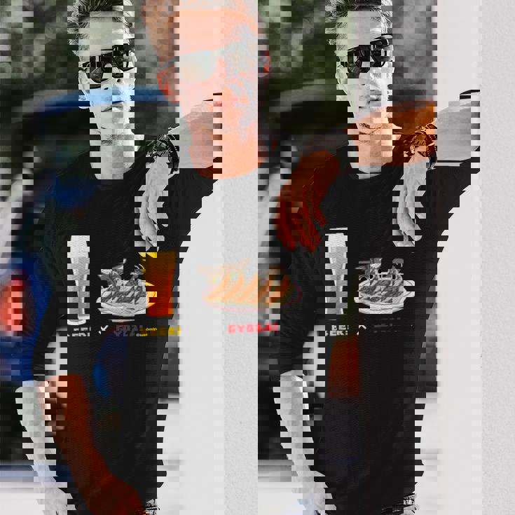 ビールとぎょうざとねこ ビール 餃子 猫 長袖Tシャツ 彼への贈り物