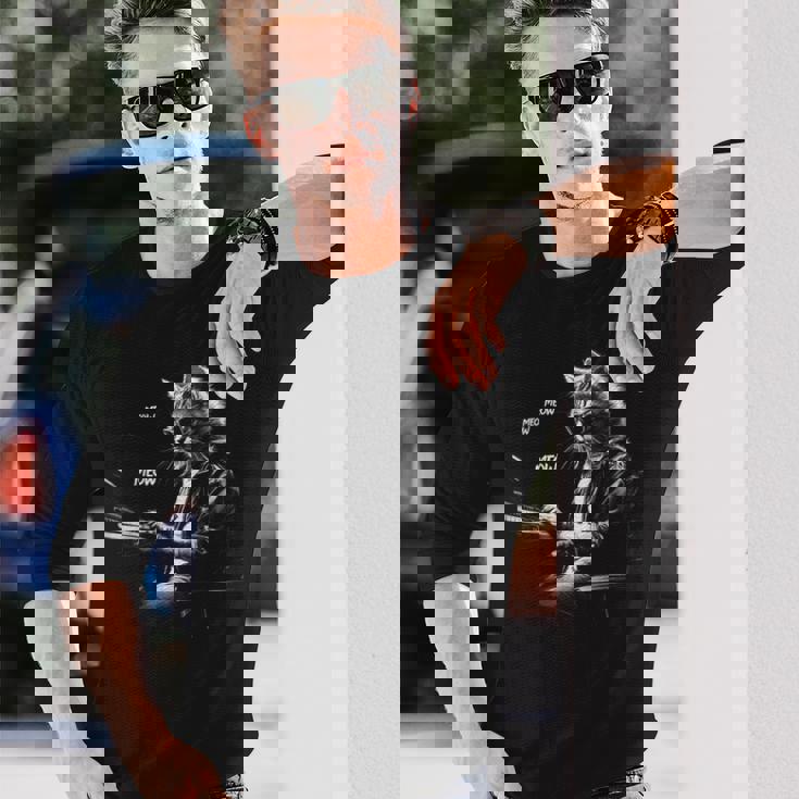 ピアノを弾くクラシック猫 鍵盤交響曲 長袖Tシャツ 彼への贈り物