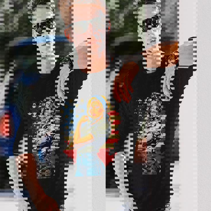 ピンアップセクシースタイルアメリカの象徴 長袖Tシャツ 彼への贈り物