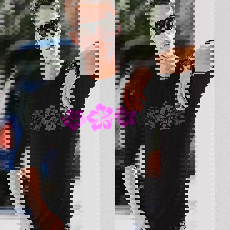 ピンク ハイビスカス フラワー ハワイアン 長袖Tシャツ 彼への贈り物