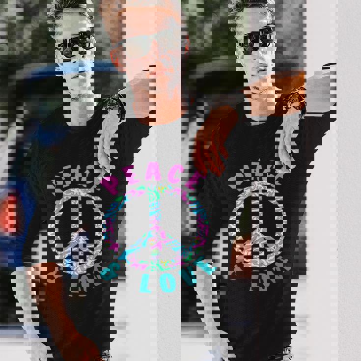 ピースアンドラブカラフルヒッピーシンボル 長袖Tシャツ 彼への贈り物