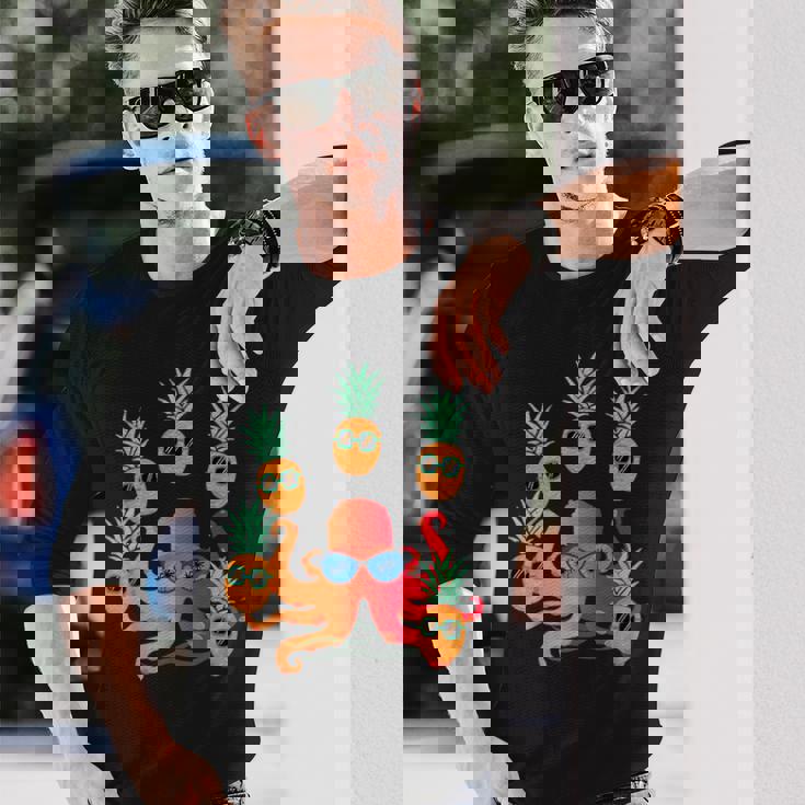 ファニー クール オレンジ タコ ジャグリング パイナップル 長袖Tシャツ 彼への贈り物