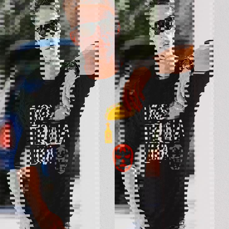 ファニー ルチャリブレ タコス テキーラ ルチャドールとファンへのギフト 長袖Tシャツ 彼への贈り物