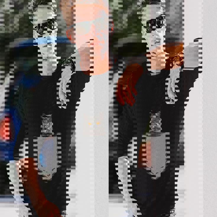 ファニーブリティッシュショートヘア猫 長袖Tシャツ 彼への贈り物