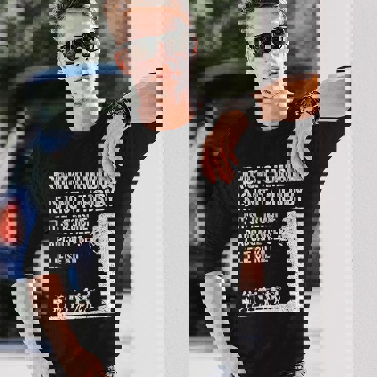 ファニーロッククライマーギフト 男女兼用 クールなゾンビクライミングに 長袖Tシャツ 彼への贈り物