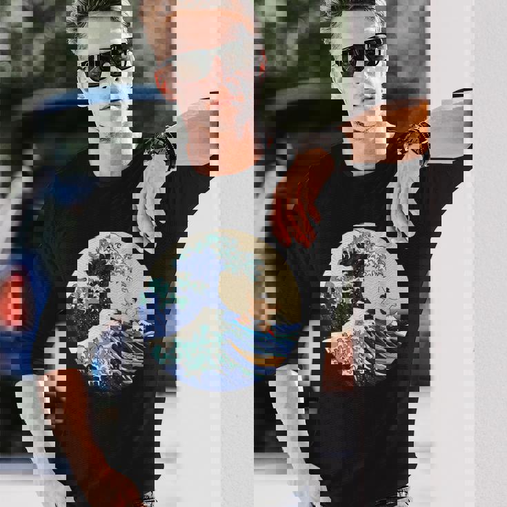 ファンシー 神奈川 大波 相撲 サーフィン パロディ 長袖Tシャツ 彼への贈り物