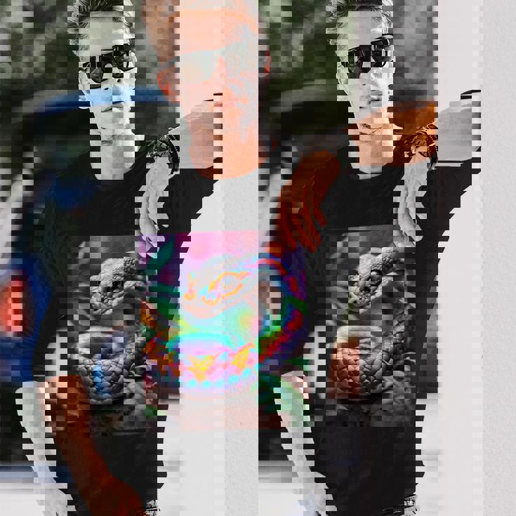 ファンタジー かわいい 鮮やかな蛇の葉 長袖Tシャツ 彼への贈り物