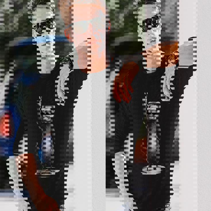 フェレット ロックミュージック レトロ ヴィンテージ ペット愛好家 長袖Tシャツ 彼への贈り物